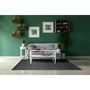 Andiamo Teppich Jerez, 67x140 cm, dunkelgrau, in modernem Wohnzimmer mit Sofa und Tisch.