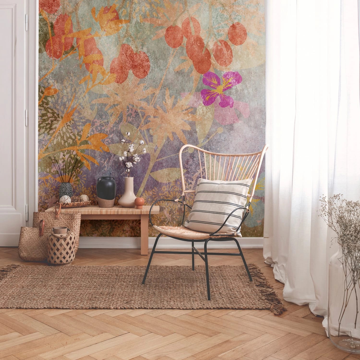 PROFHOME 382641-GU Fototapete Aquarell-Stil Orange Lila Gelb Blau 3,71 m x günstig online kaufen