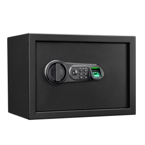 Anthrazitfarbener KARAT Tresor Catoca mit elektronischem Schloss, Fingerabdrucksensor und LED-Anzeige.