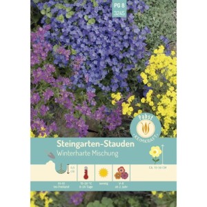 Pabst Keimkraft Steingarten-Stauden Saatgut. Bunte Mischung winterharter Blumen für Steingärten, blau, lila, gelb.
