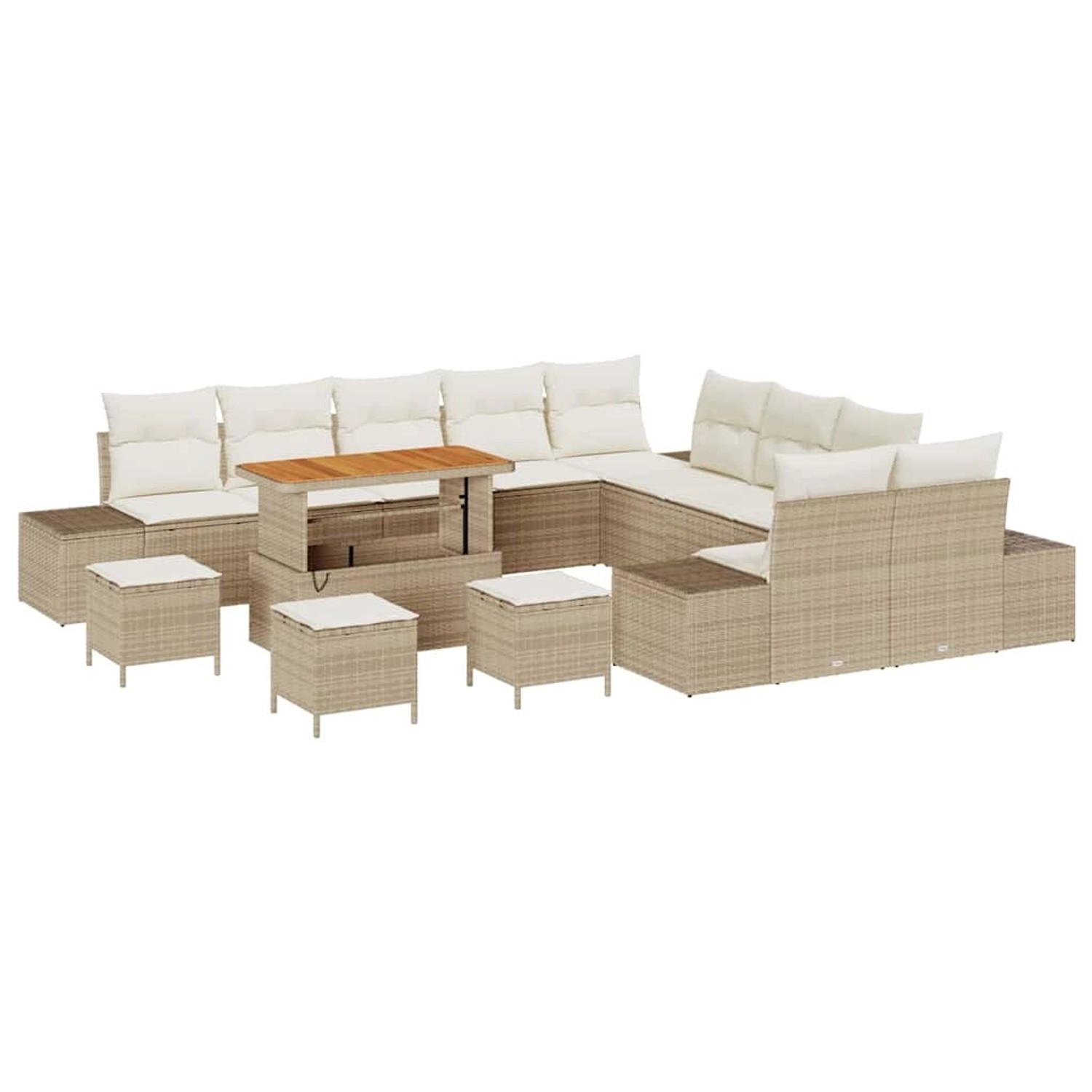 vidaXL Garten-Sofa-Set mit Kissen 14-Tlg Beige Poly Rattan 3362851 günstig online kaufen