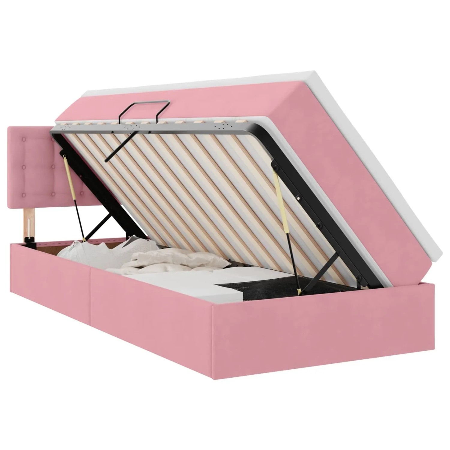 vidaXL Bett mit Stauraum und LED mit Matratze Rosa 90 x 200 cm Samt 3371492