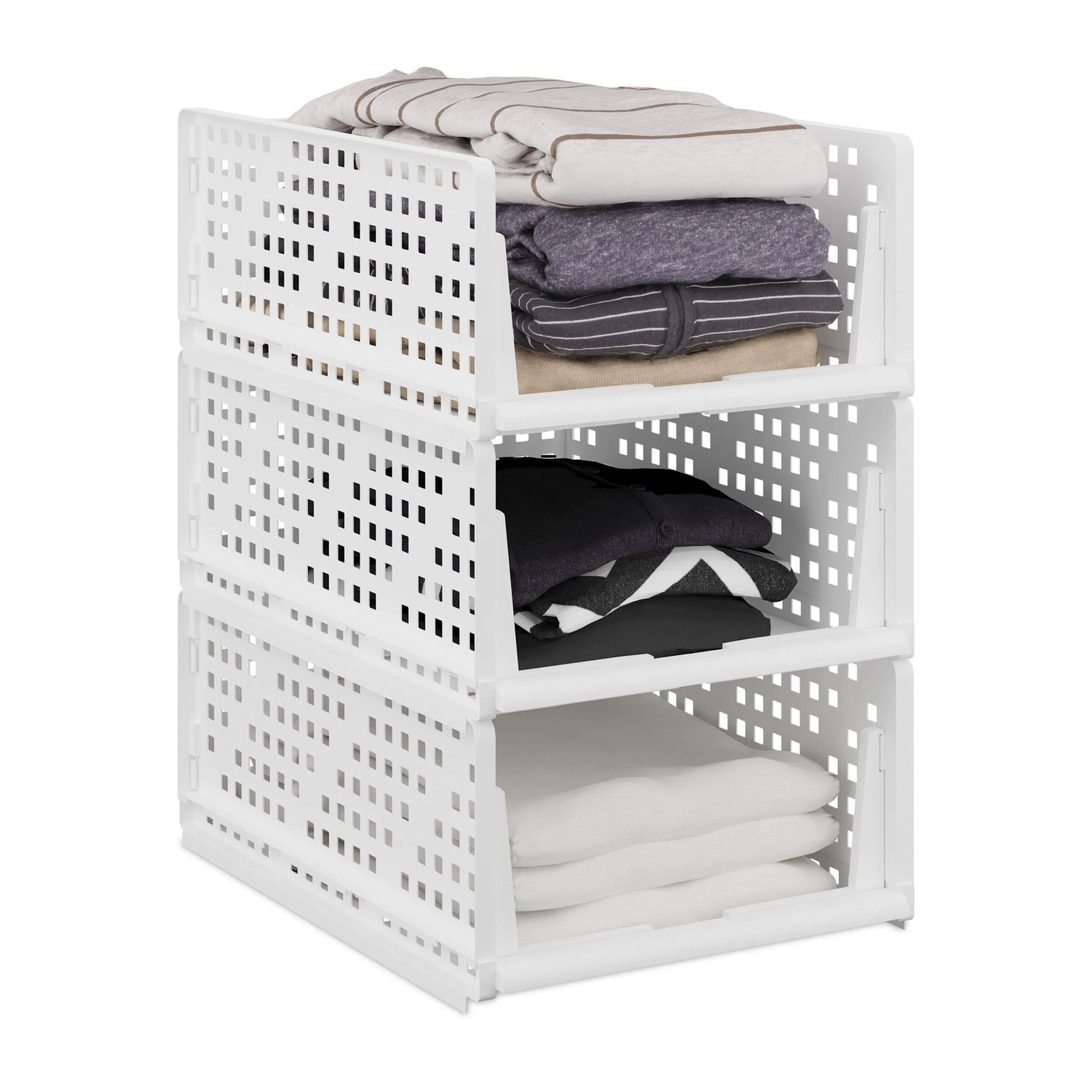 Relaxdays Schrank Organizer Kunststoff Weiß Stapelbar 3er Set 18 x 33,5 x 43,5 cm 650 g