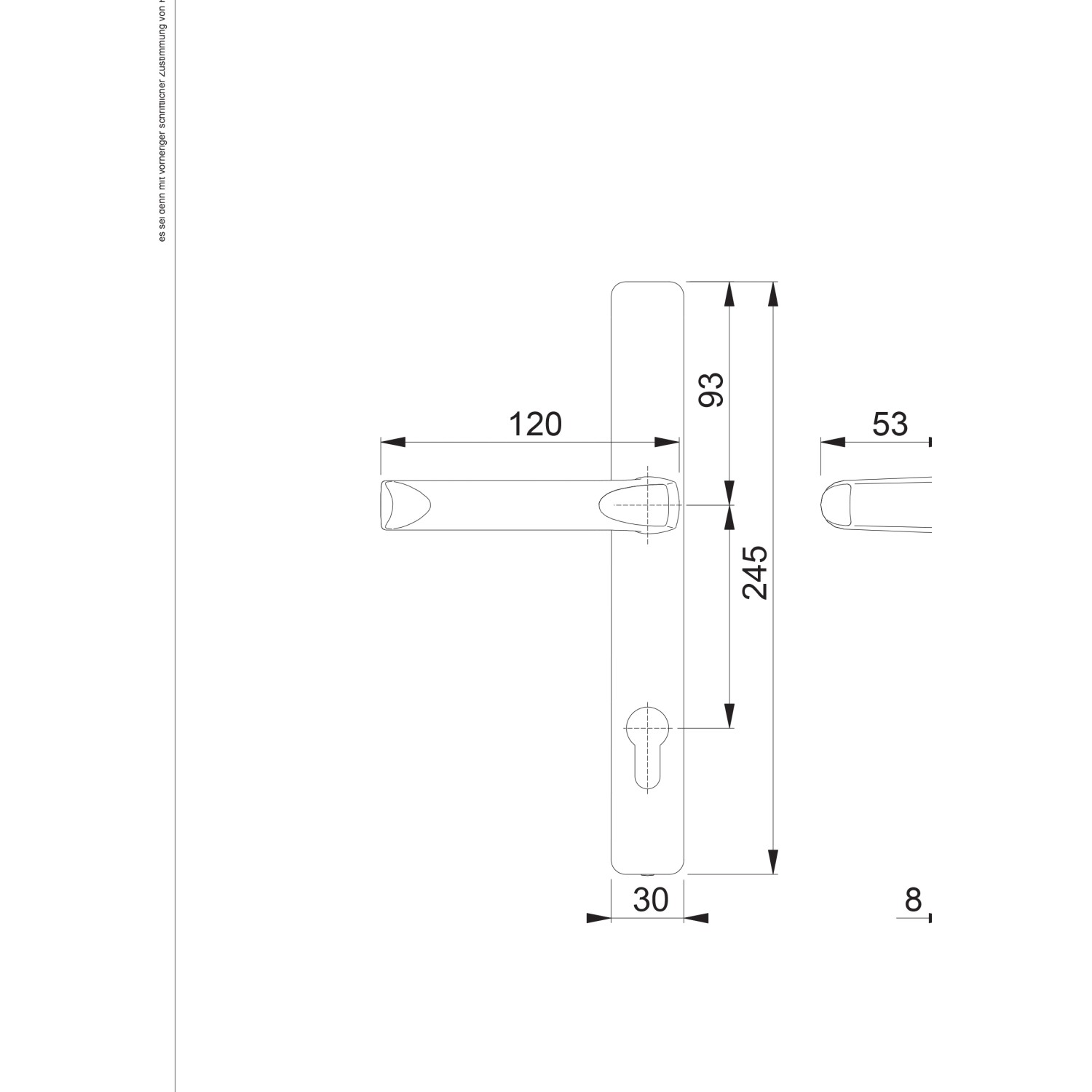 Technische Zeichnung: Hoppe Türgriff-Garnitur London, Aluminium natur, Maße und Details für Türbeschläge.