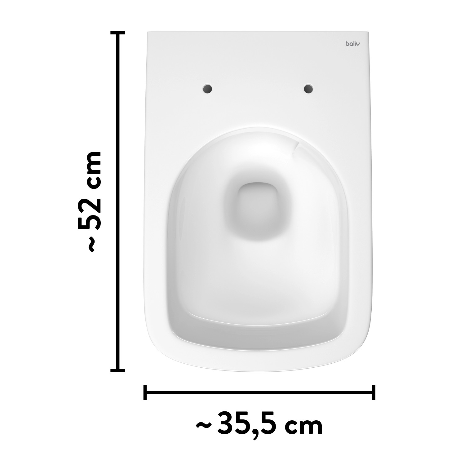 baliv Wand WC-Set Hampton, Tiefspüler, spülrandlos, weiß, mit Maßangaben.