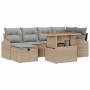 Beiges 7-teiliges vidaXL Garten-Sofa-Set aus Rattan mit Kissen und Stauraum.