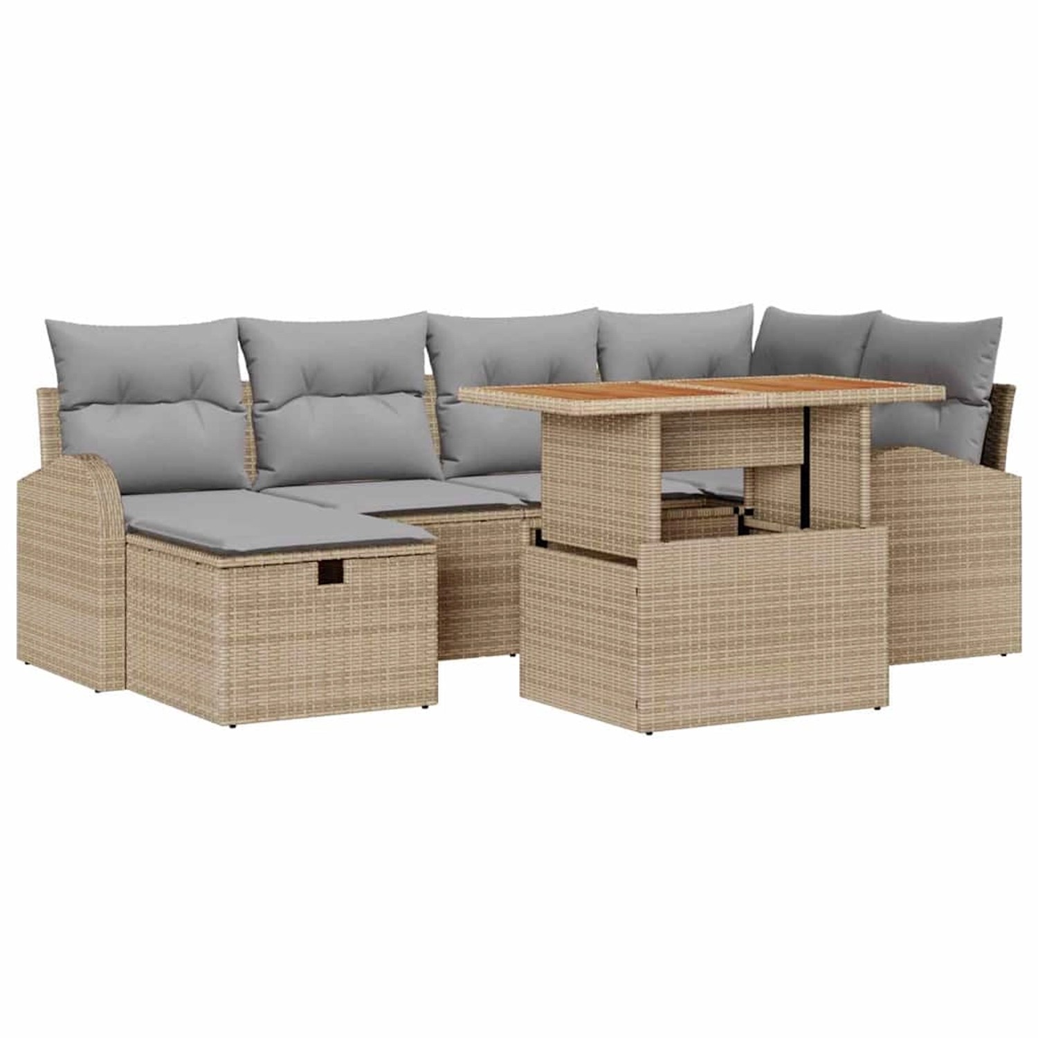vidaXL Garten-Sofa-Set mit Kissen mit Speicher 7-Tlg Beige Poly Rattan 3359 günstig online kaufen