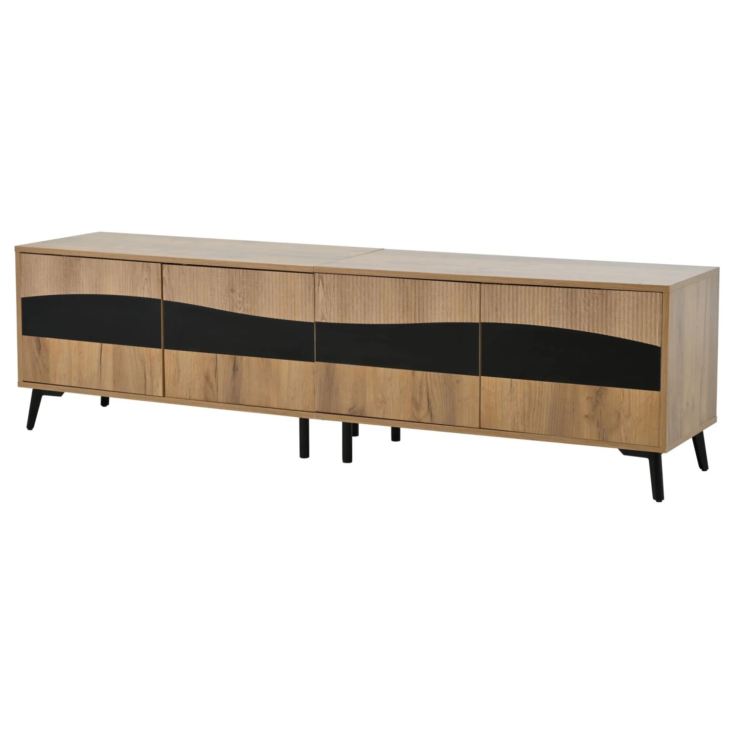 okwish TV Schrank Lowboard Holz Schwarz 4 Türen Wohnzimmer 180x40x50cm Braun