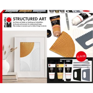 Marabu Acrylpasten-Set Structured Art mit Malmesser, Spachtel und Malkarton für Strukturkunst.
