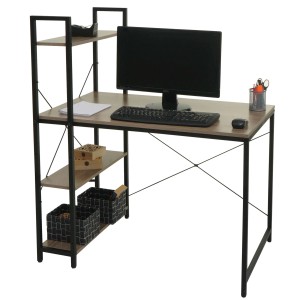 Proregal Schreibtisch Mit Regal HxBxT 120x100x60 cm Metall Mdf Grau-Braun Laptoptisch Bürotisch Arbeitstisch