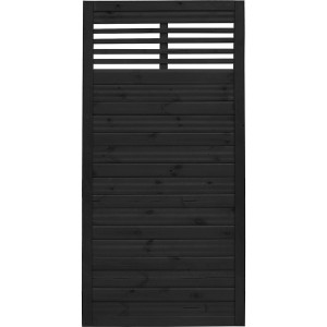 Sichtschutzzaun Nicea, anthrazit, 180x90cm, mit gewellten Lamellen im oberen Bereich.