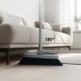 Graue Kehrgarnitur mit 180° drehbarem Besenkopf unter Sofa. Ideal für Ecken und unter Möbel. Edelstahlstiel.