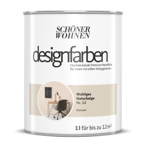 Schöner Wohnen Designfarben, Wohliges Naturbeige, 1L Dose. Bunte Wandfarbe für Innenräume.