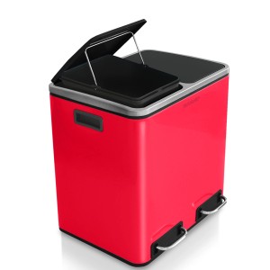 Roter Karat Mülleimer Felix, Edelstahl Trennsystem mit zwei Fächern und Pedal.