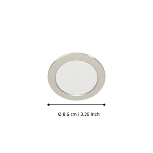 Runde EGLO LED Einbauleuchte, dimmbar, nickel-matt, mit CCT-Funktion, Ø 8,6 cm.