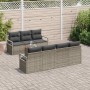Graues 8-tlg. vidaXL Garten-Sofa-Set aus Rattan mit Tisch und Auflagen für Terrasse und Garten.