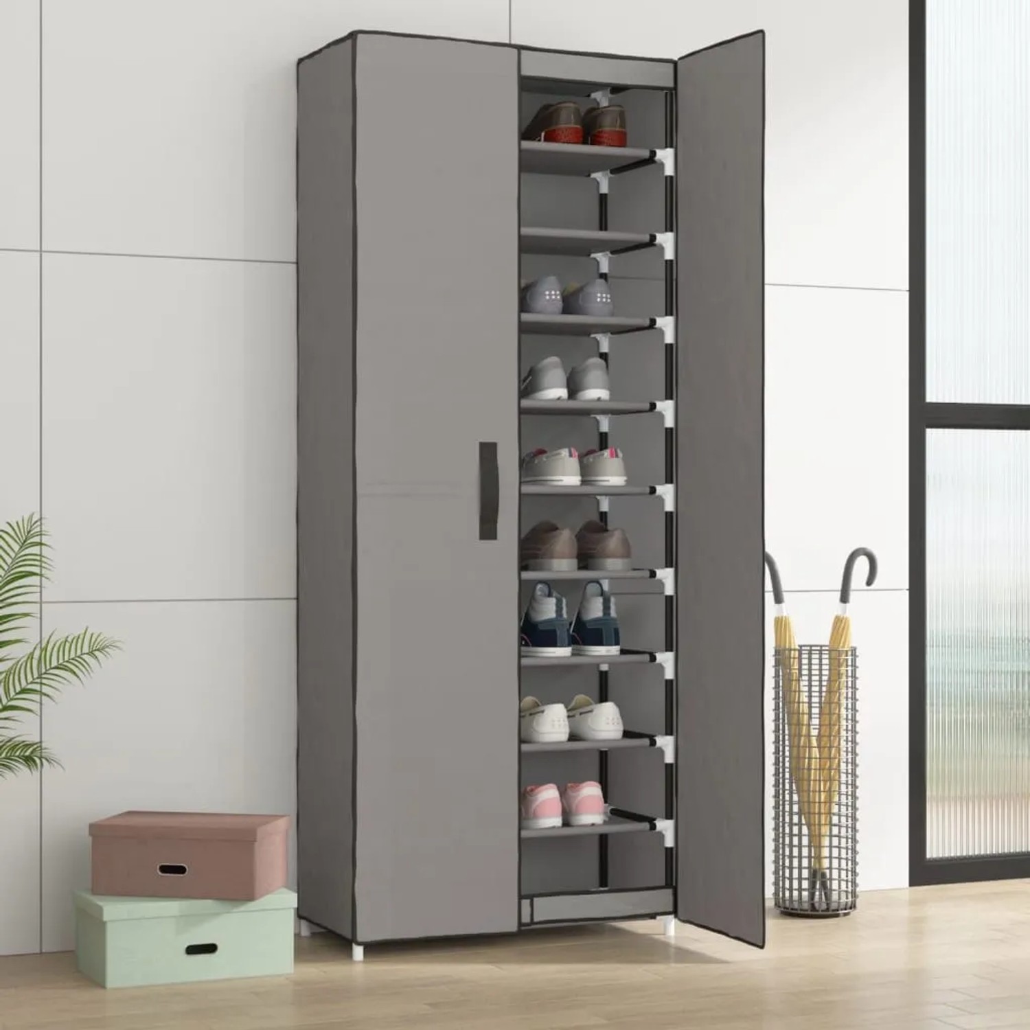 vidaXL Schuhschrank Grau 60x30x166 cm Stoff 337259_2