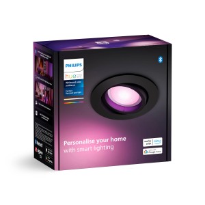 Verpackung des schwarzen Philips Hue Centura LED-Einbauspots mit Farbfunktion.