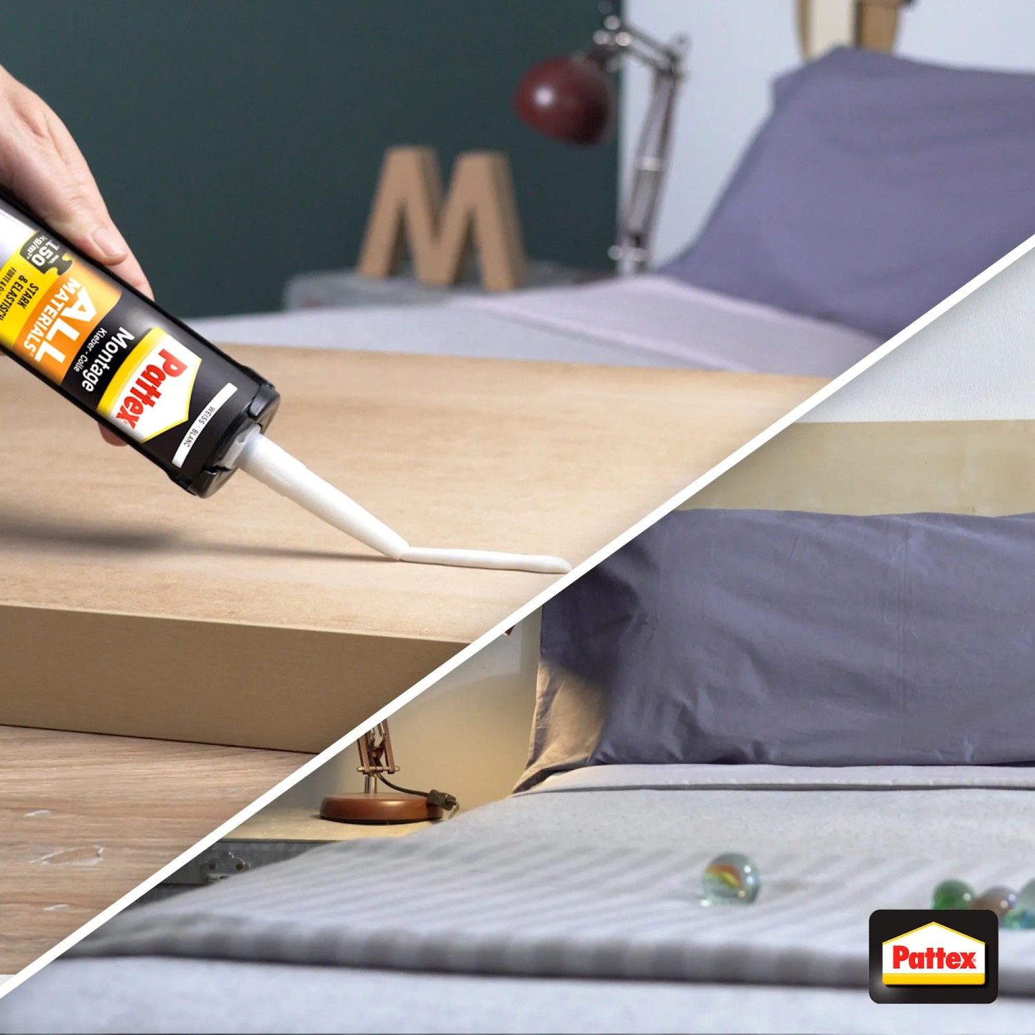 Pattex Montagekleber All Materials Kartusche beim Auftragen auf Holz.