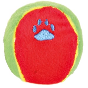 Trixie Spielball Plüsch, rot/grün mit blauer Pfote, ø 6cm, für Hunde.
