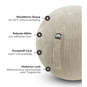 Beiger mokebo Sitzball aus Cordstoff, ergonomisch für Büro & Sport.