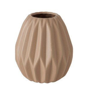 Beige Boltze Home Vase Tampa, Ø 11 cm, aus Keramik mit geometrischem Muster.