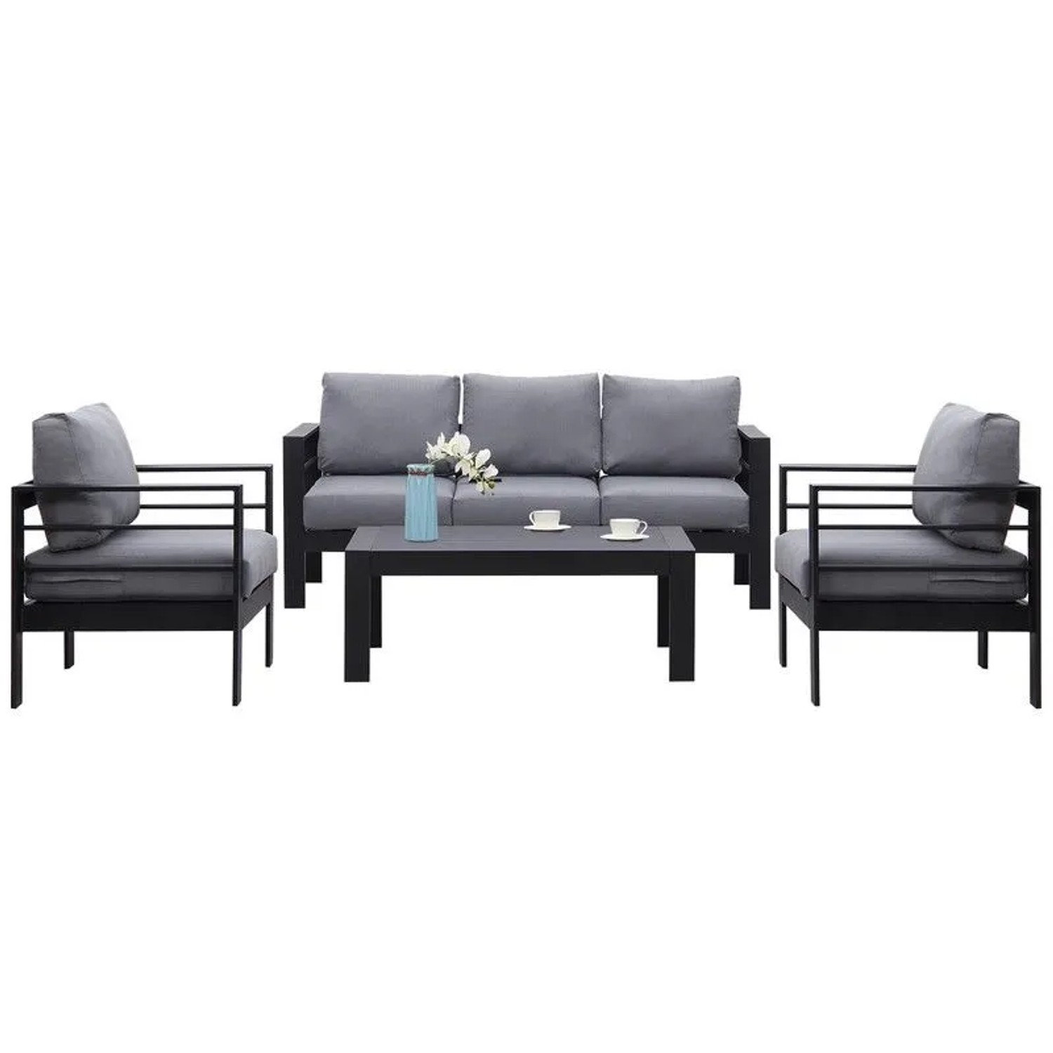 MeXo Gartenmöbel Set aus Aluminium Loungeset für 5 Personen Schwarz günstig online kaufen