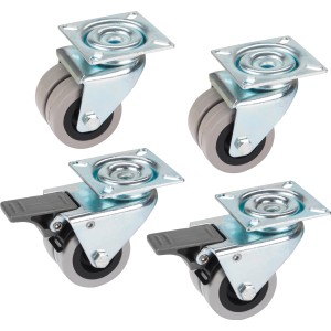 8-teiliges Set Parkettrollen Ø 40 mm mit Feststeller und weicher Lauffläche.