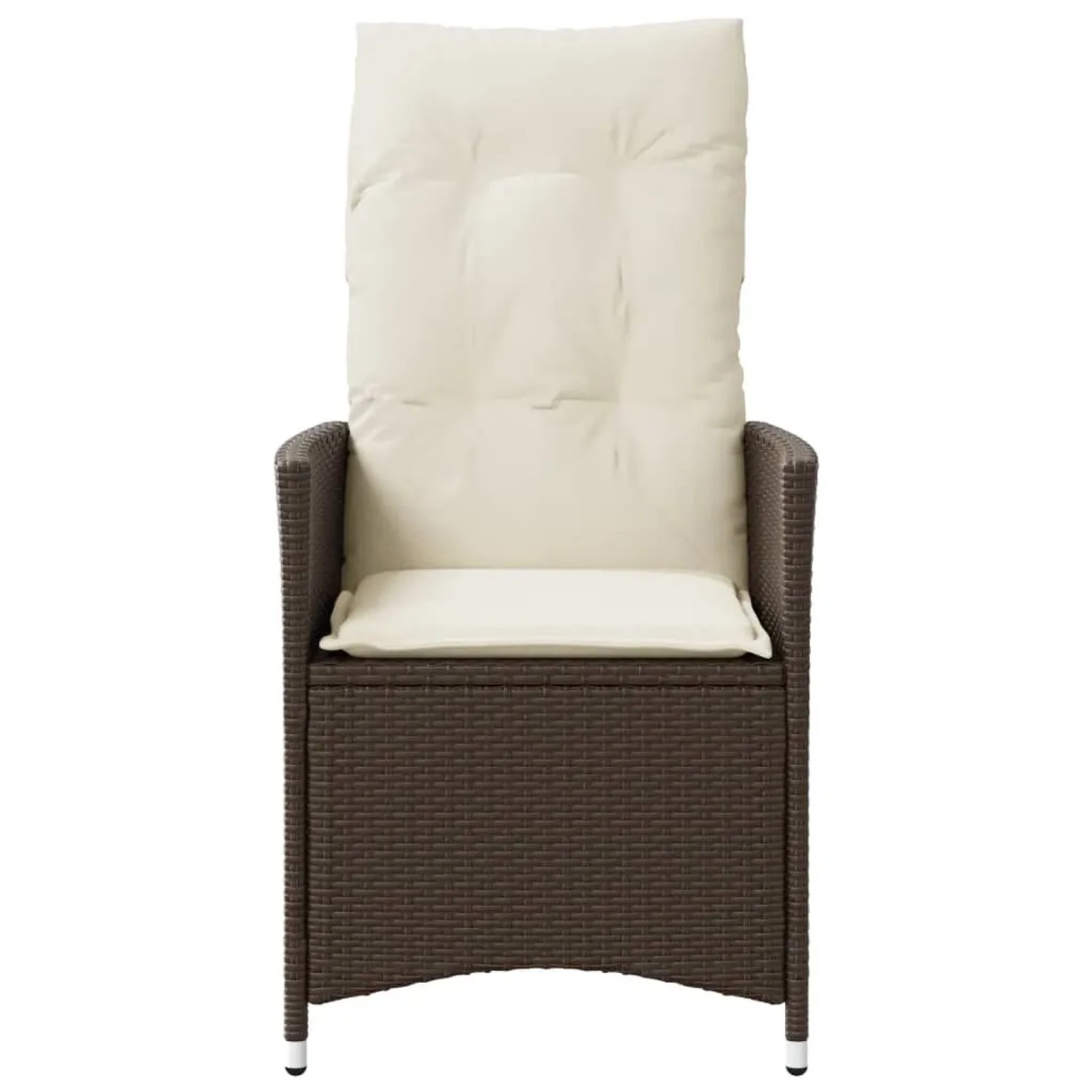 Brauner vidaXL Gartensessel aus Rattan mit cremeweißen Kissen, verstellbar.