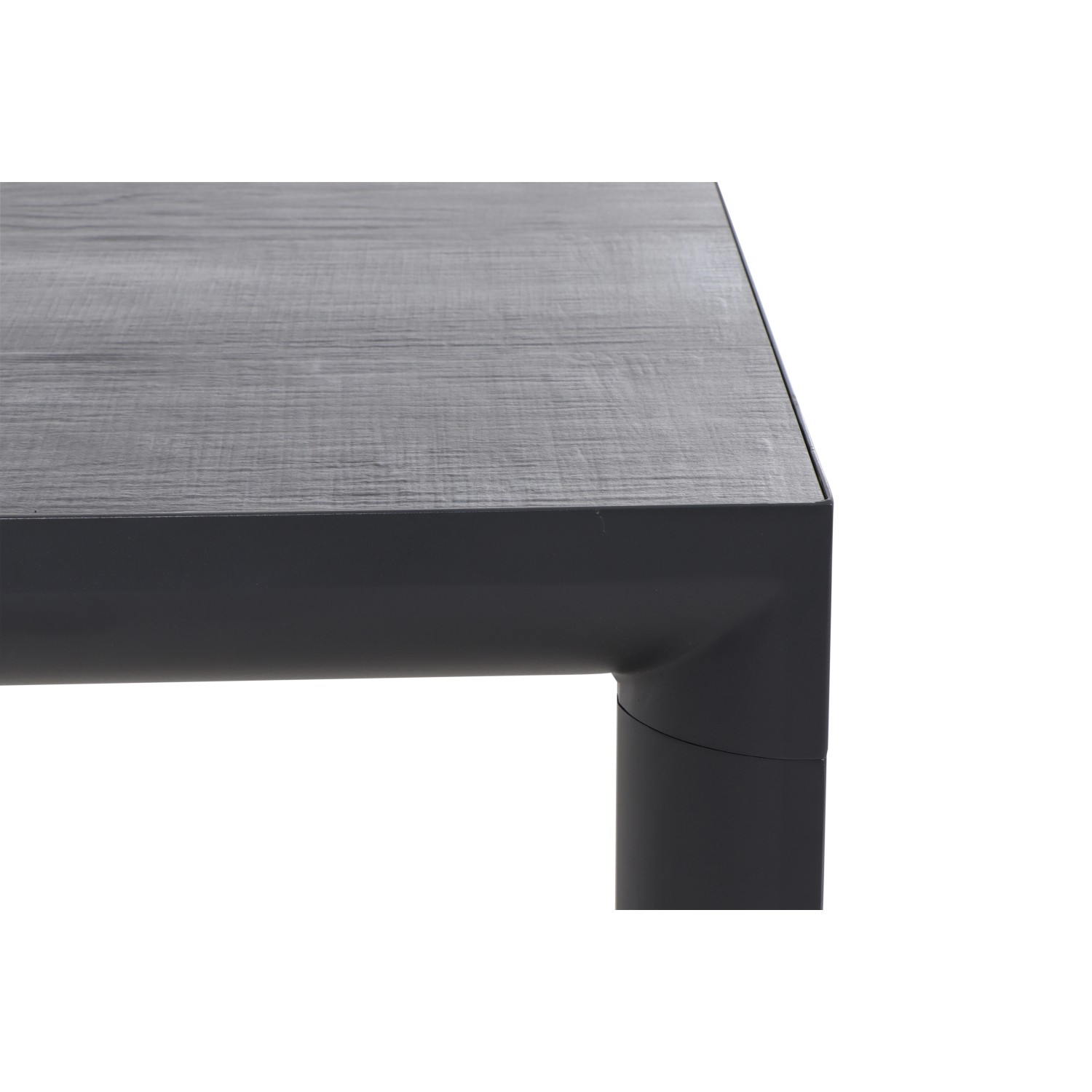 Detailansicht Gartentisch Silva von Siena Garden, rechteckig, Wood Grey, Tischplatte und Alugestell.