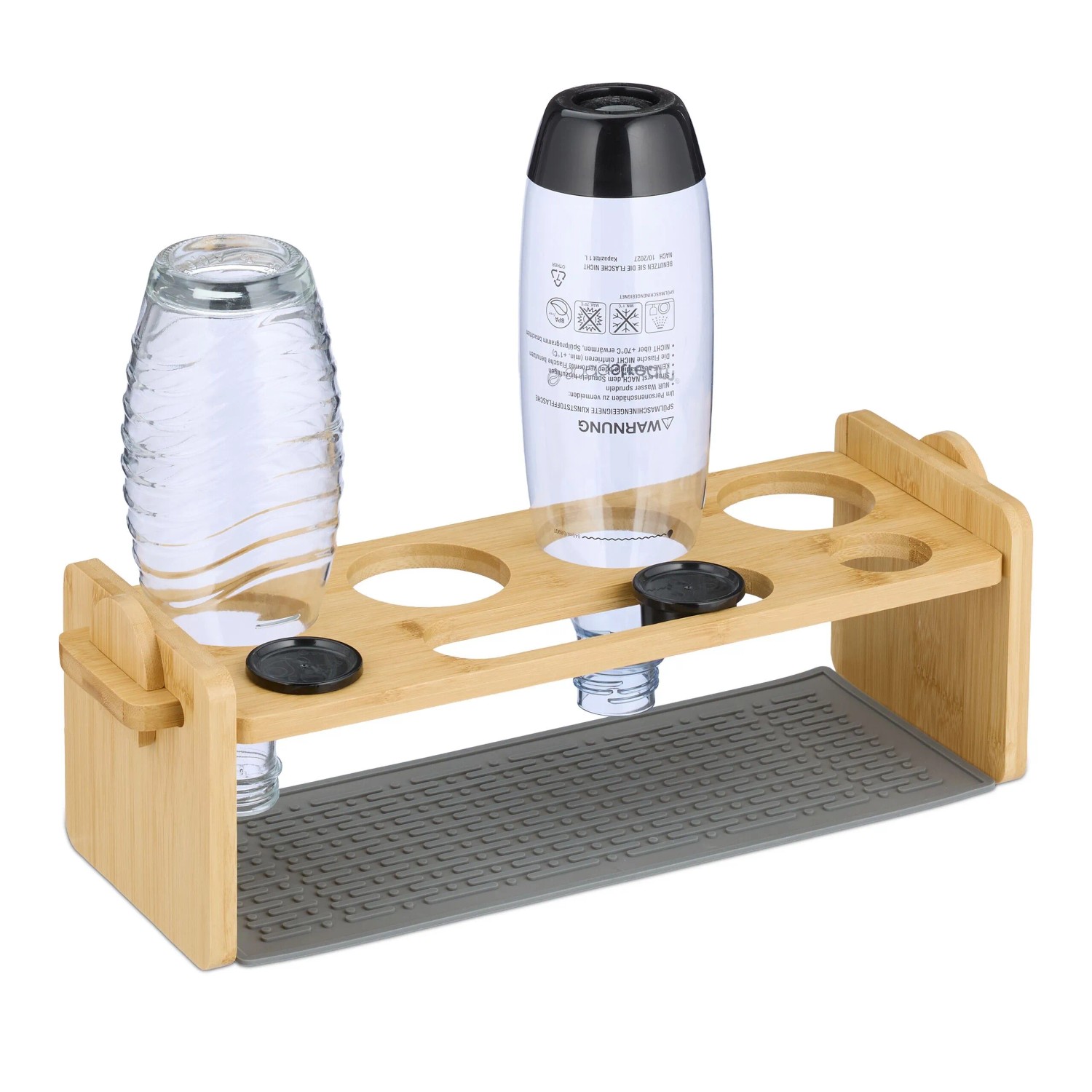 Relaxdays Flaschenhalter Bambus Silikon Natur Grau Für 4 Flaschen 14 cm x 43 cm x 14,5 cm 0,7 kg