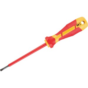 LUX VDE Schraubendreher Professional SL 3,5 mm mit rot-gelbem Griff und Schlitzklinge.