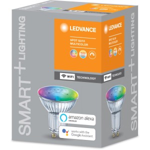Ledvance Smart+ WiFi LED-Reflektorlampe PAR16 GU10 mit Farbwechsel, in Verpackung.