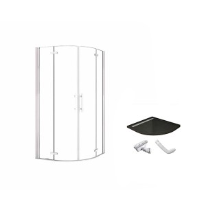 Duschparadies Duschkabine 90 x 90 cm Runddusche Höhe 195cm Viertelkreis Duschabtrennung 6mm Nano Glas Dusche Mit Schwarz Duschtasse Typ HQK