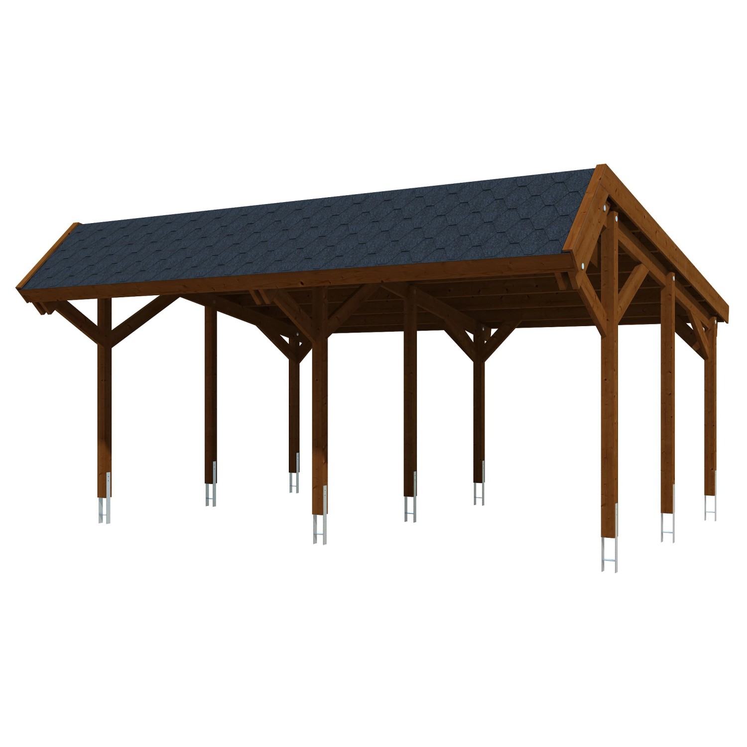 Skan Holz Carport Harz mit schwarzen Schindeln 624 x 560 cm Nuss günstig online kaufen