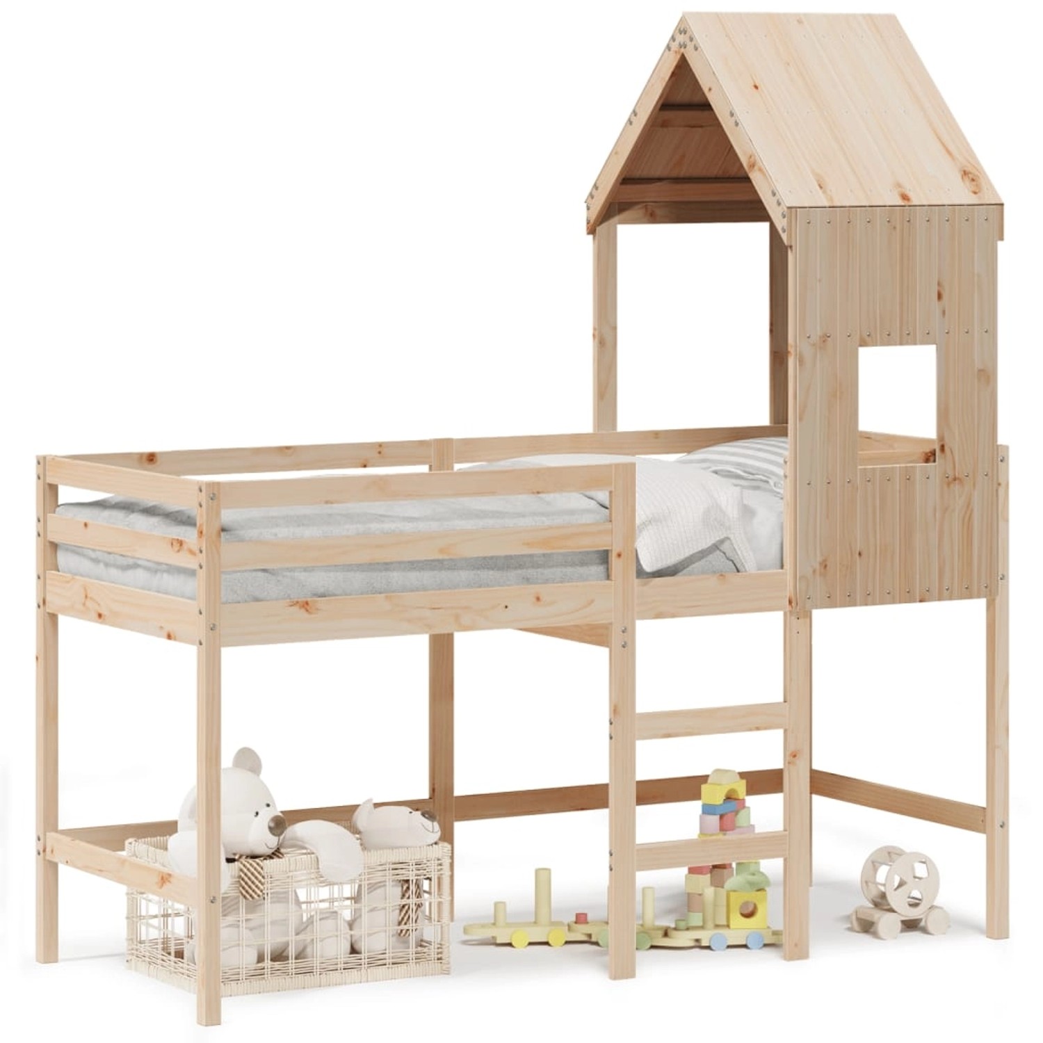 vidaXL Hochbett mit Leiter und Dach 80x200 cm Massivholz Kiefer2104991 günstig online kaufen