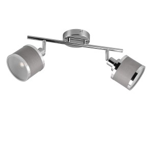 Trio Spot Arosa, 2-flammig, Chrom, mit grauen Stoffschirmen. Moderner Deckenstrahler für Wohnräume.