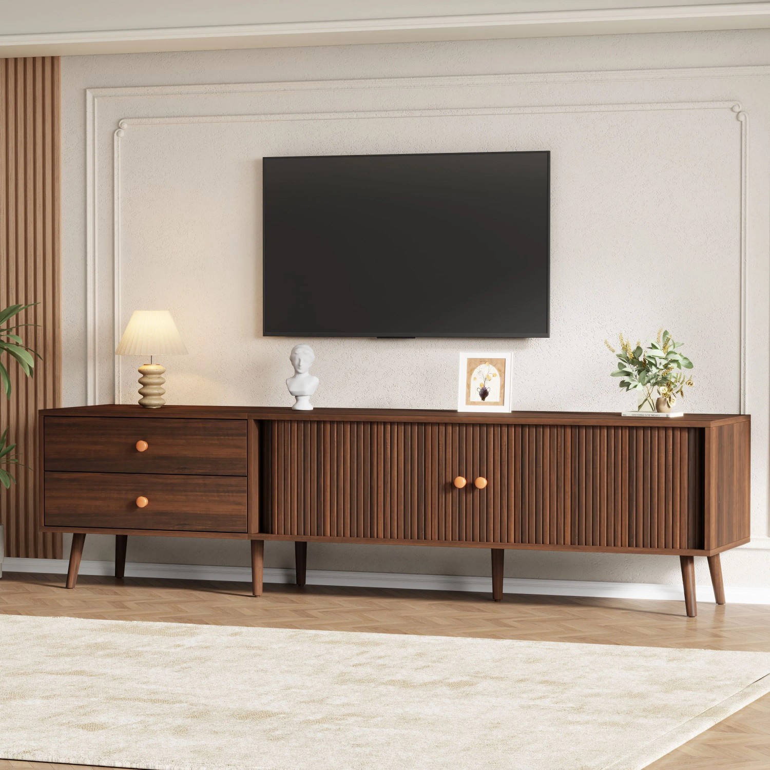 Merax TV Lowboard 180x40x46 cm 2 Schubladen Rollladentüren Für 80 Zoll TV