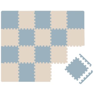 LittleTom Puzzlematte, 18-teilig, grau, blau, beige. Spiel- und Krabbelmatte für Kinder.