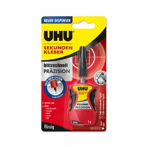 UHU Sekundenkleber Präzision, 3g, flüssig, mit Applikator für punktgenaues Kleben.