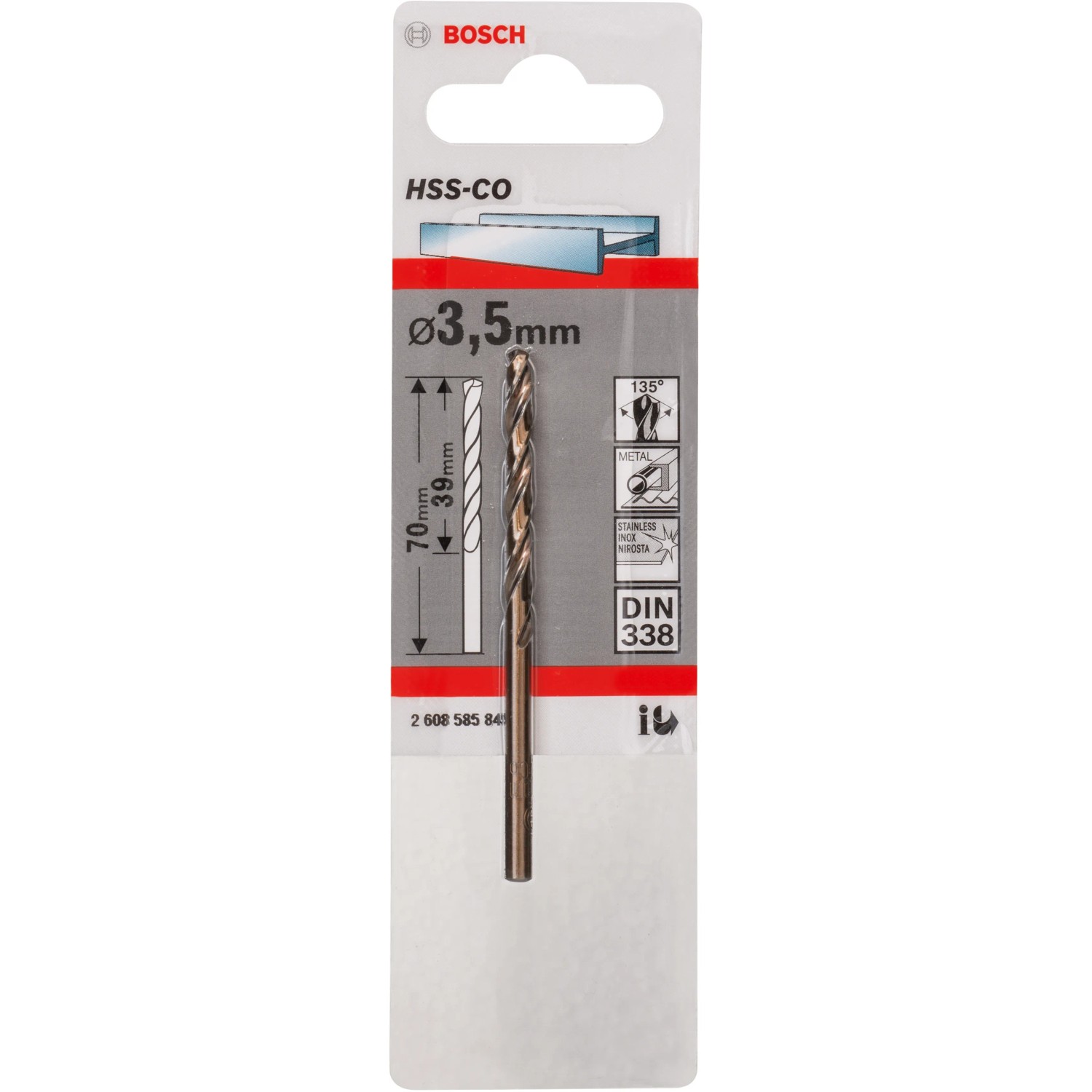 Bosch Metallbohrer Pro HSS-Co 3,5mm, geeignet für Stahl, Edelstahl, Grauguss und Stahlguss.