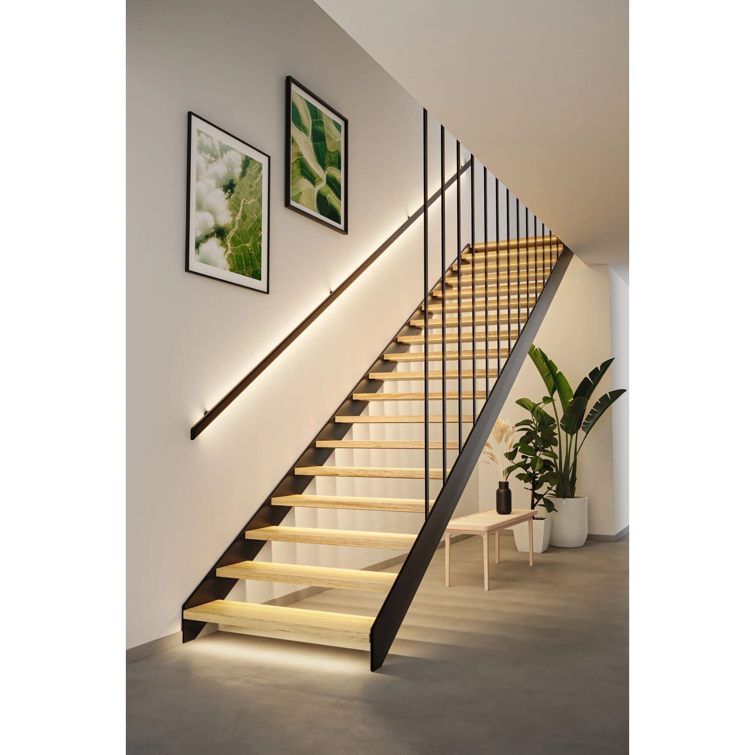 Paulmann MaxLED Stair LED-Streifen beleuchten Holztreppe und Handlauf für stilvolle Treppenbeleuchtung.