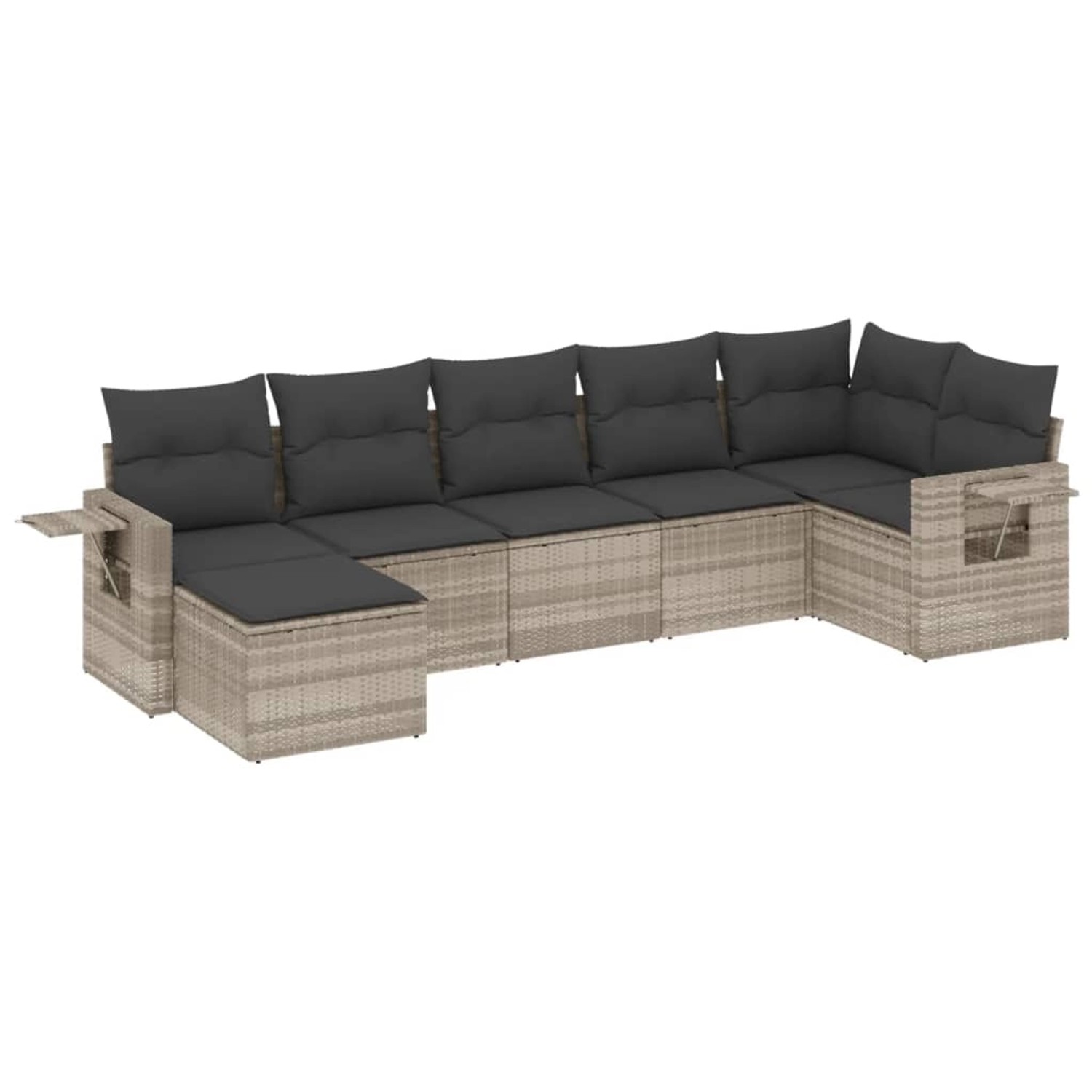 vidaXL 7-Tlg Garten-Sofagarnitur mit Kissen Hellgrau Poly Rattan 3252819
