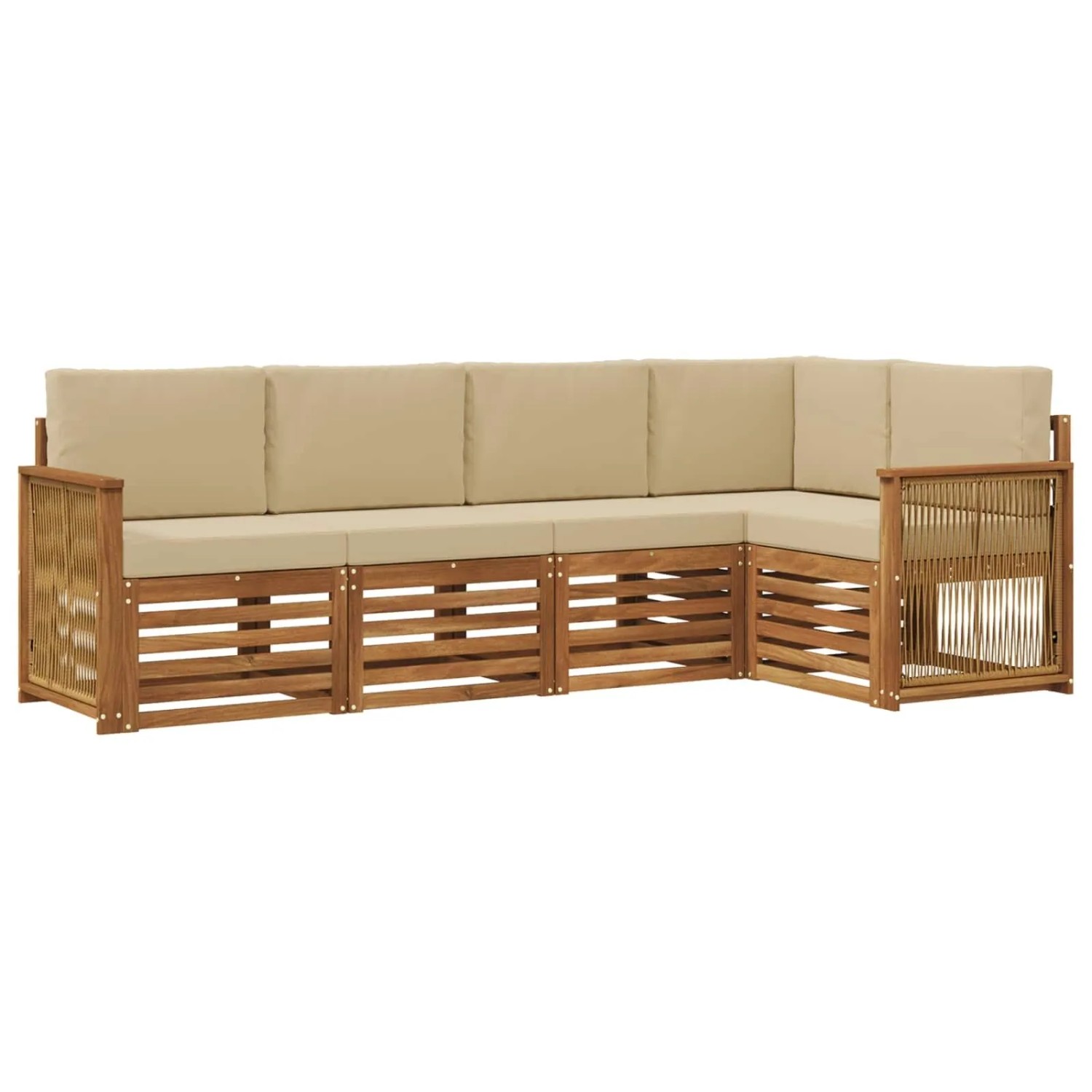 vidaXL Ecksofa Set 4 Stk Natur Massives Akazienholz und Polyester 3384359
