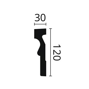 Profilzeichnung der weißen NOEL & MARQUET Türumrandung MA12-Box mit Maßen 30x120 mm.