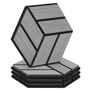 Homestyle4u Akustikpaneele Grau, 4er Set Hexagon Wandpaneele aus Holz für Schallschutz.