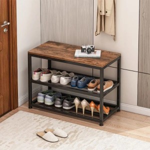 Rebiko Schuhschrank Mit Sitzfläche Großes Regal Im Industrial-loft-stil Retro Holz 62 Cm