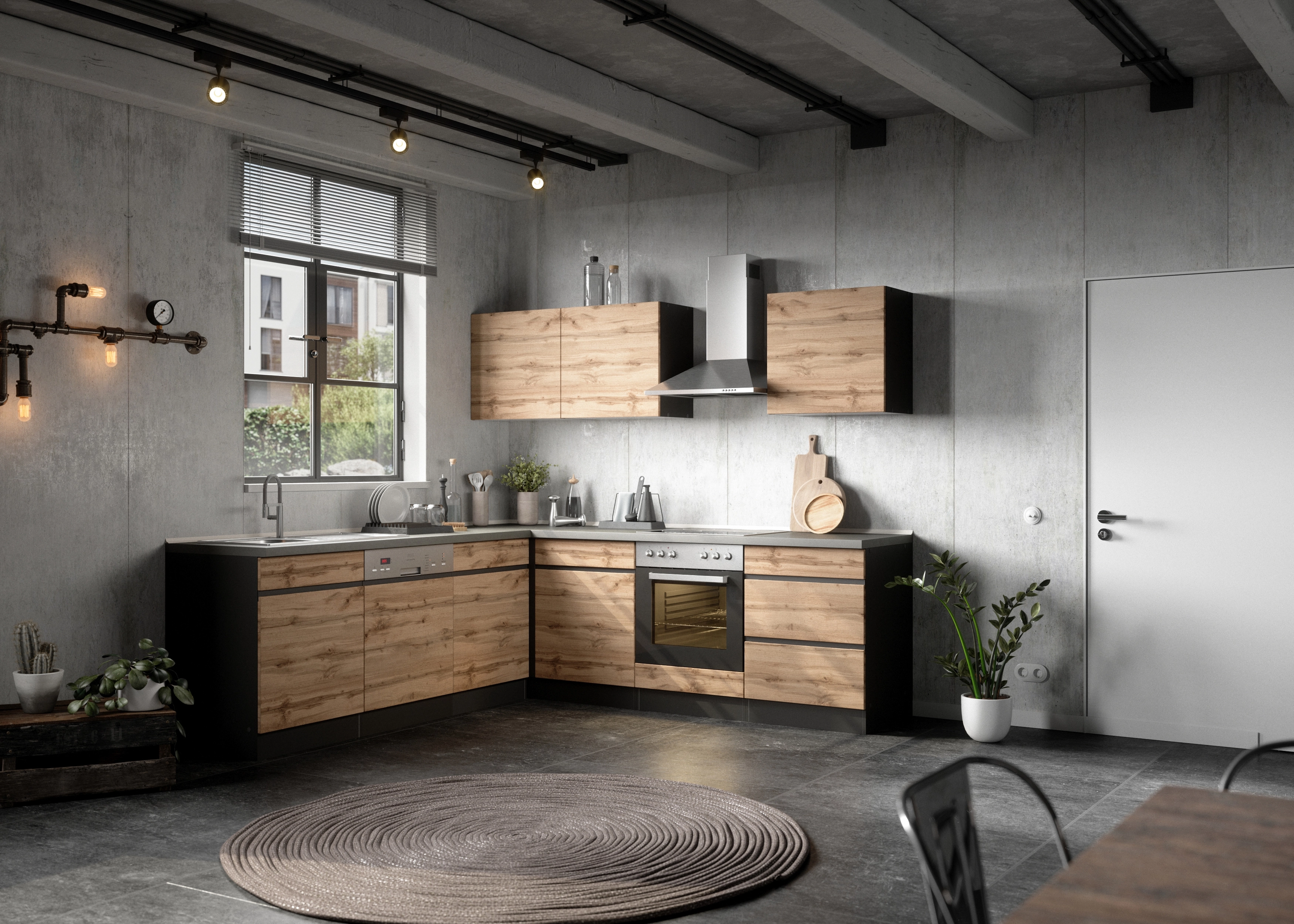 Held Möbel Küchen-Hängeschrank Turin bei kaufen Wotaneiche/Graphit cm 60 OBI