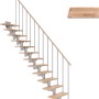 Dolle Mittelholmtreppe Cork, Buche, perlgrau, mit geradem Lauf und einseitigem Geländer.