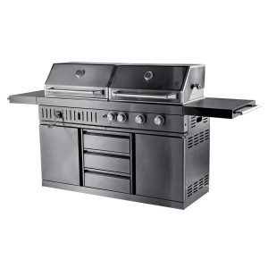 MyOutdoorKitchen Gas- und Holzkohlegrill Black Collection, freistehende Outdoorküche aus Edelstahl.